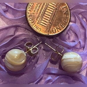 Caramel colored 8mm mother of pearl stud earrings on 14k posts